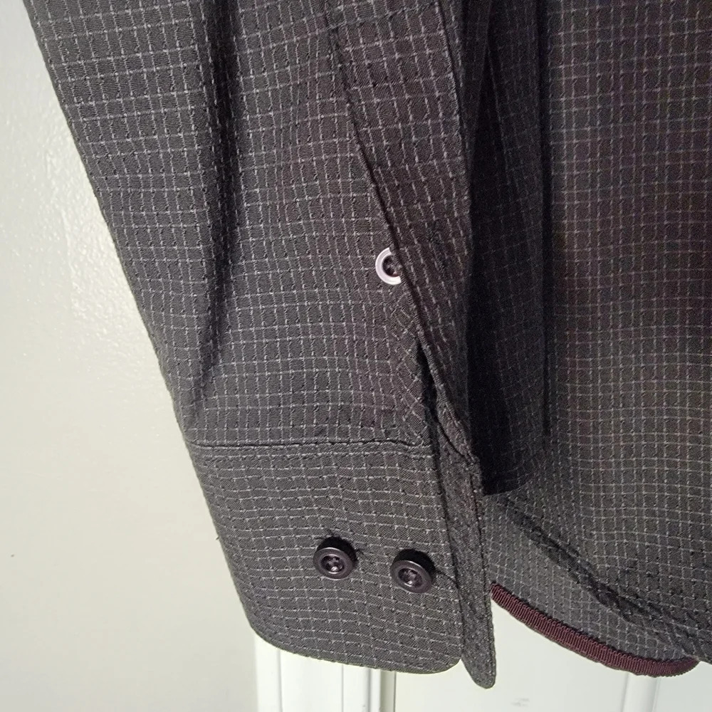 Tommy Bahama Dark Gray Checked Button Down Silk Cotton Blend Shirt XL - Picture 4 of 10